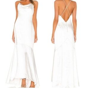 THE Elliat Aisle White Satin Cowl Neck Maxi Dress S